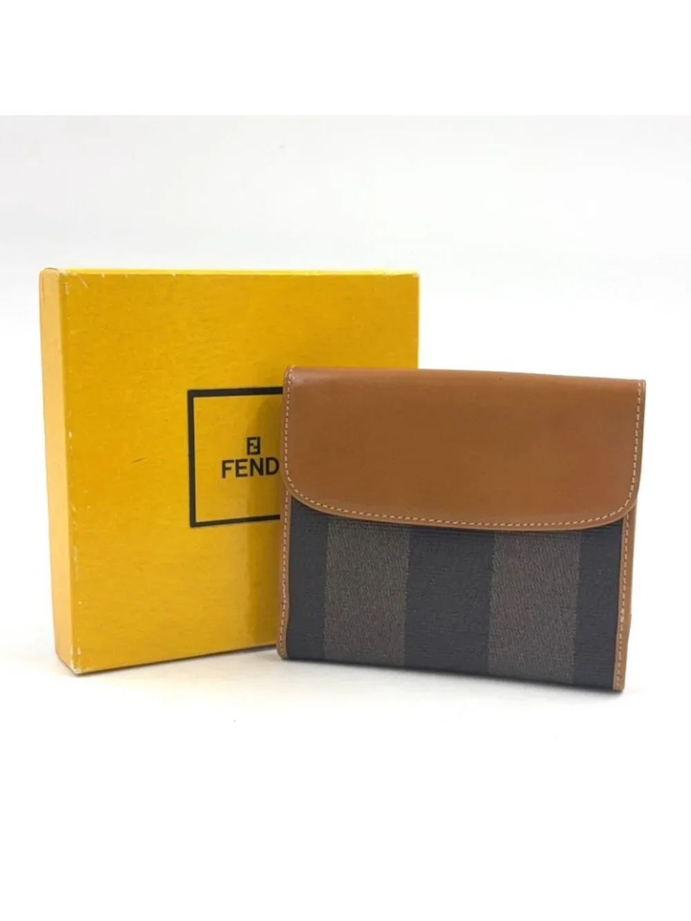 Fendi Pecan Leather Brown Beige Snap Wallet Gold